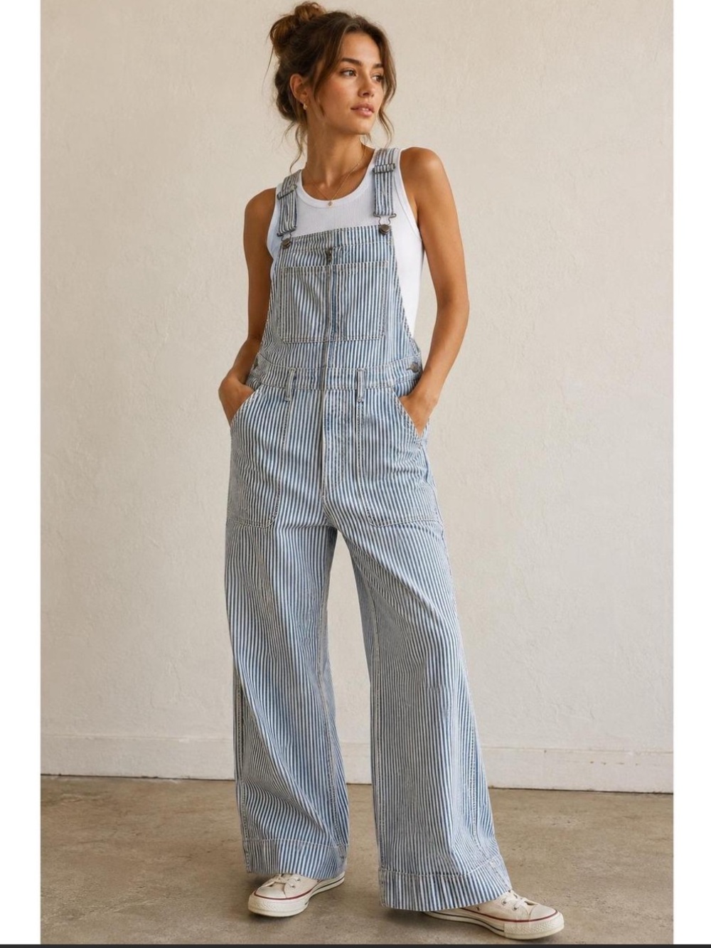New Abercrombie & Fitch Y2K Railroad Wide Leg Striped Denim Overall Dungarees